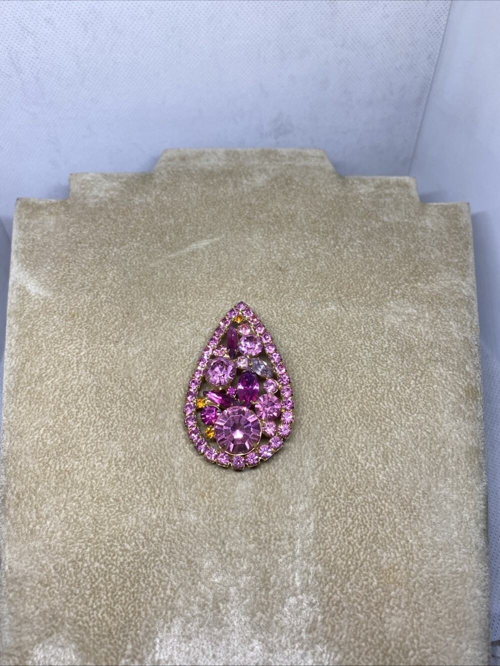 Vtg Juliana D&E Pinks & Orange Aurora Borealis Crystals Pendant Brooch Broken